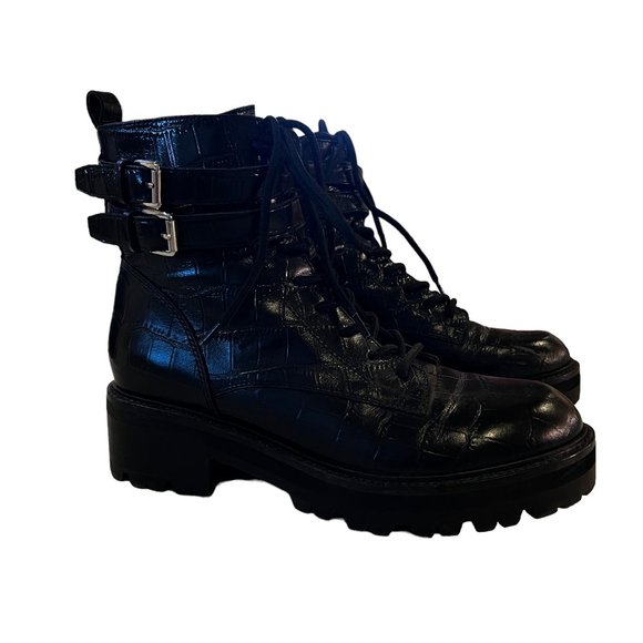 Marc Fisher LTD MLBARREN 2 Black Embossed Leather Combat Boots Size 7.5 M - Picture 5 of 12